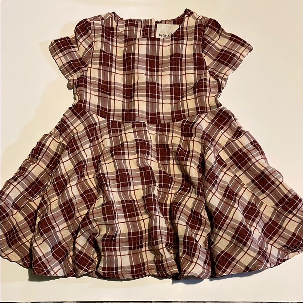 Kids Plaid Dress - Brown and White, size 2Y